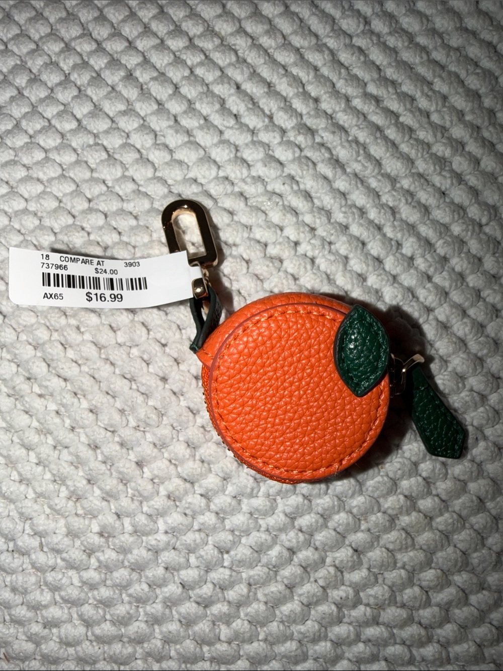 Orange Zip Bag Charm Keychain